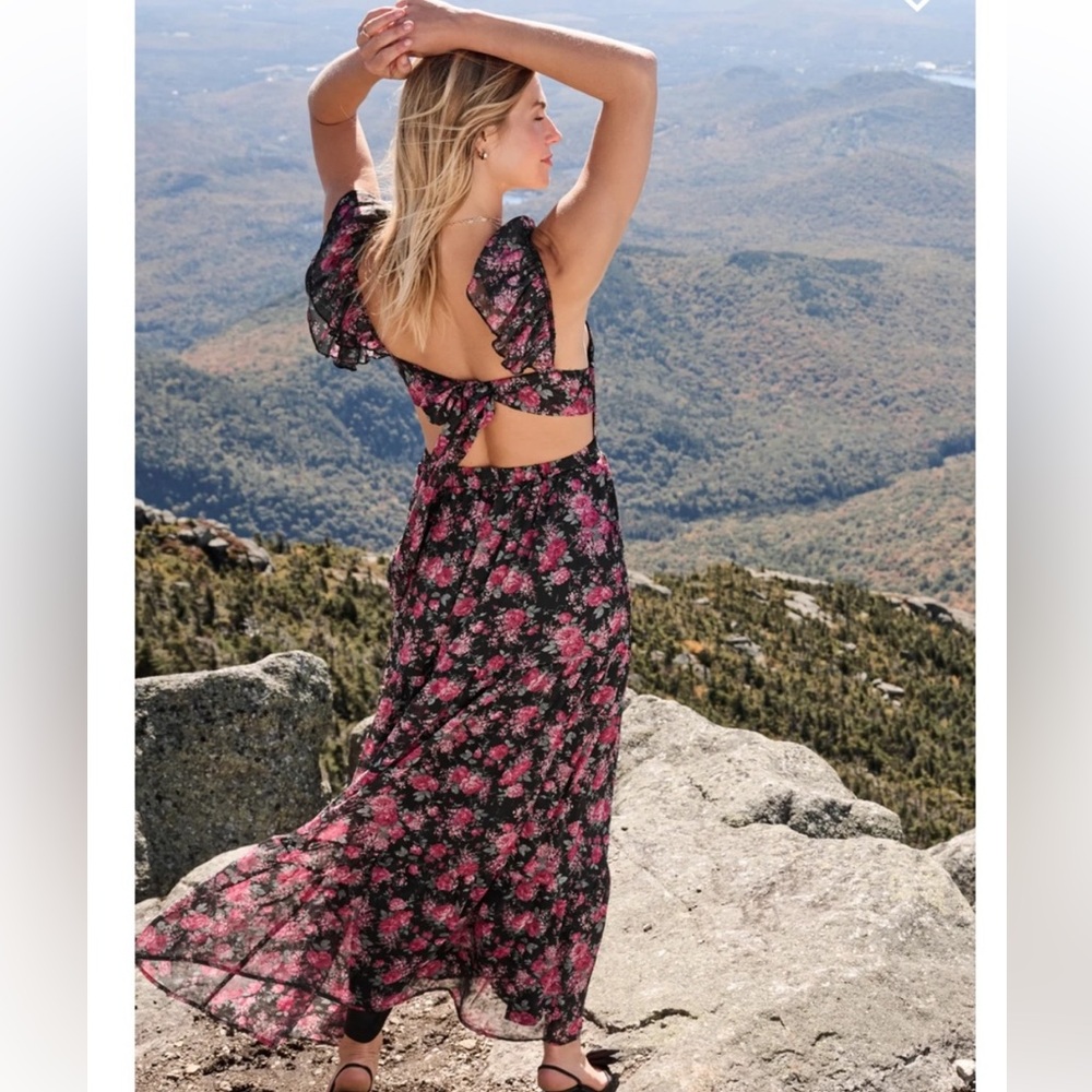 NWT Altar'd State Anthropology Maxi Dress Pink Black Floral Print women’s XXS - Picture 2 of 13